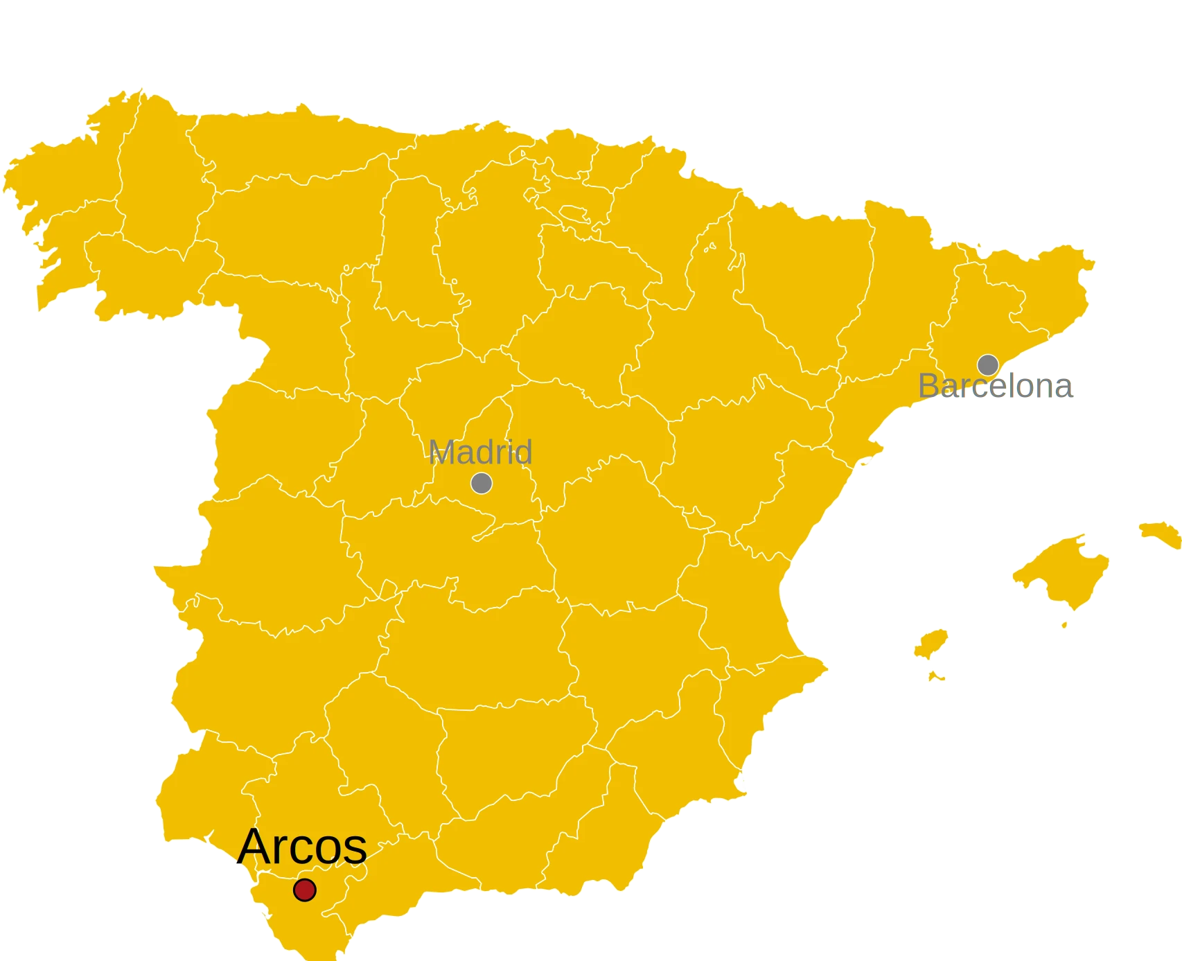 Kaart van Spanje met de ligging van Arcos de la Frontera