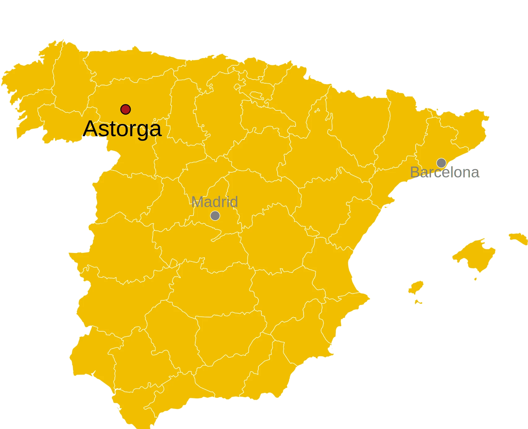 Kaart van Spanje met de ligging van Astorga