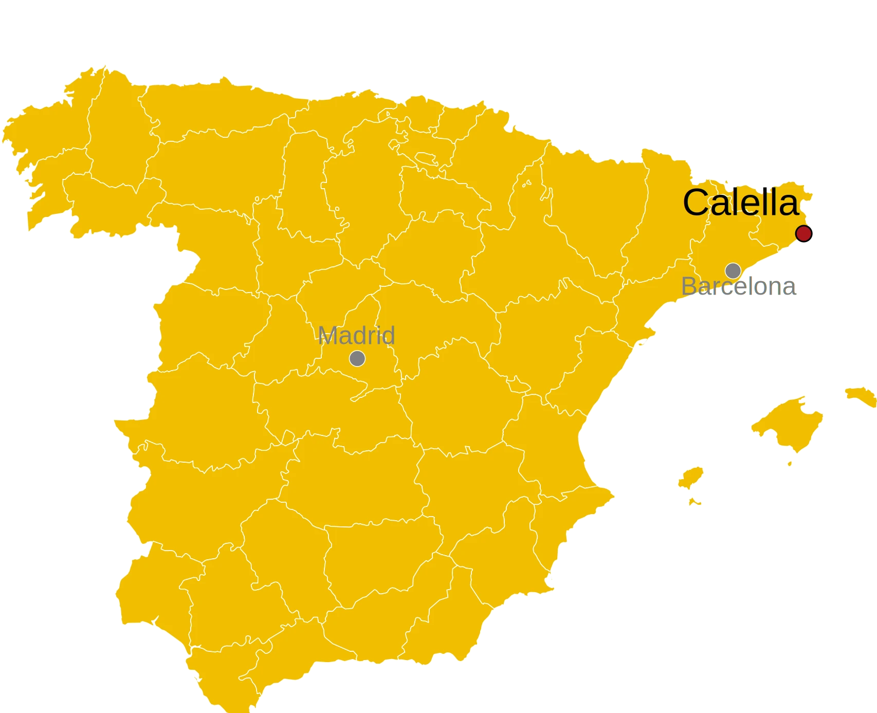 Locatie van Calella de Palafrugell in Spanje Kaart van Spanje met de ligging van Calella de Palafrugell