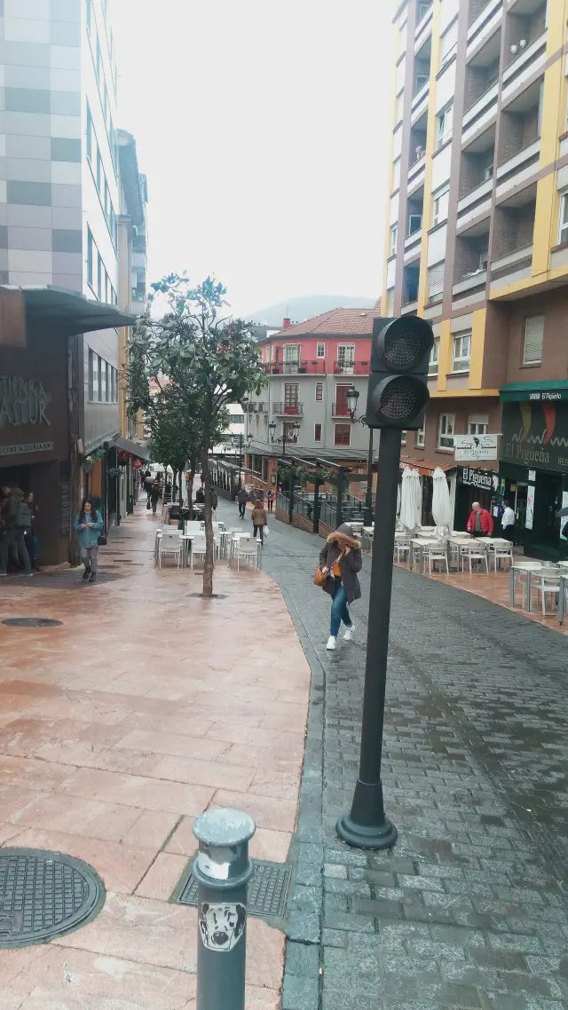De Calle Gascona in Oviedo met haar terrassen, het bulevar de la sidra met cidrebars De Calle Gascona in Oviedo met haar terrassen, het bulevar de la sidra met cidrebars